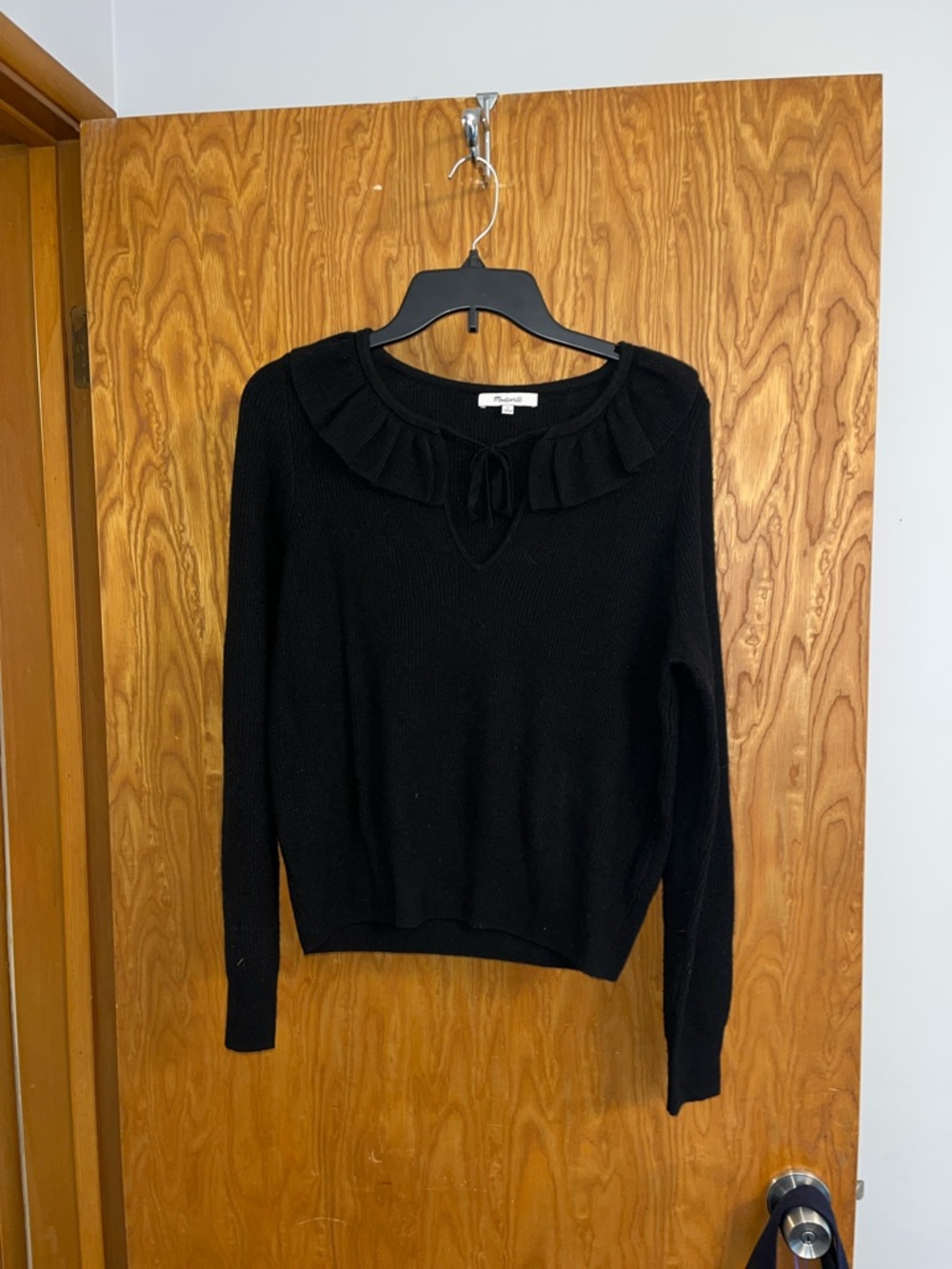 Madewell Black Ruffle-Collar Scoop Neck Sweater